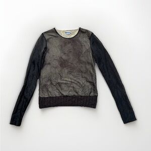 Ultra-Rare Italian VTG Y2K 'Cultura' Hollywood Glam Portrait Print Mesh Top